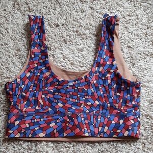 Fabletics Tan Sports Bra with Mosaic Accent